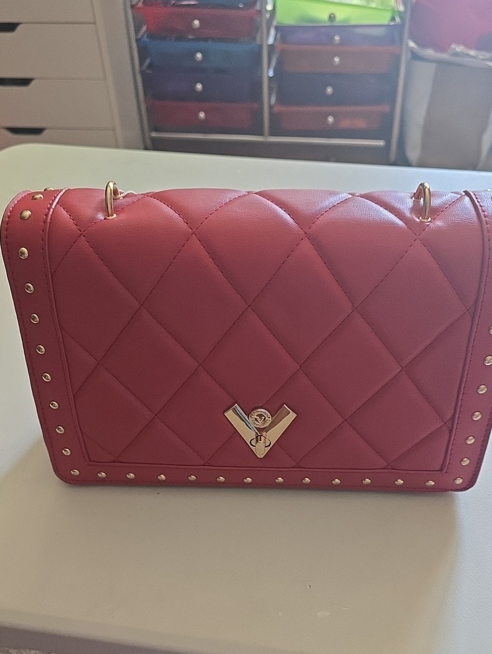 Valentino Orlandi Quilted Red Crossbody with Gold Hardware